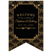 Zwarte en gouden kunst Deco Fan Flowers Weddenscha Vlaggetjes (Eerste vlag)