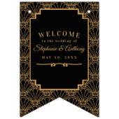 Zwarte en gouden kunst Deco Fan Flowers Weddenscha Vlaggetjes (Derde vlag)