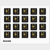 Zwarte en gouden letter H zonnebloemen Vierkante Sticker (Vel)
