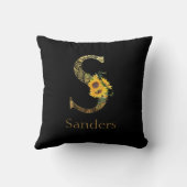 Zwarte en gouden letter S zonnebloemen Kussen (Achterkant)