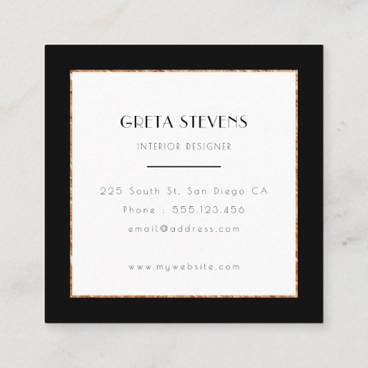 Zwarte en gouden lijst deco vierkante visitekaartje (Achterkant)