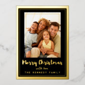 Zwarte en gouden Lijst Vroegere kerstfamilie Foto Folie Feestdagenkaart (Voorkant)