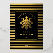 Zwarte en gouden Lijst Vroegere kerstfamilie Foto Folie Feestdagenkaart (Achterkant)