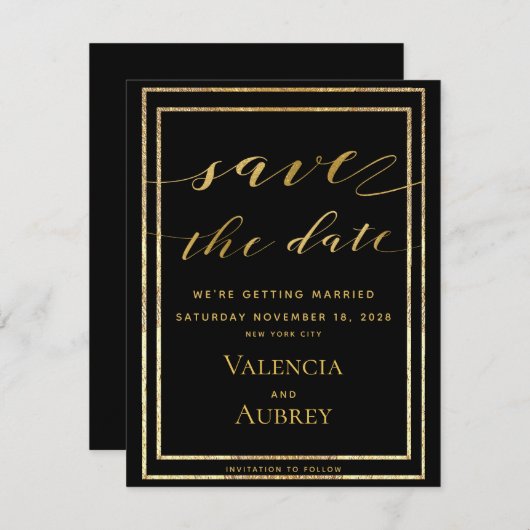 Zwarte en gouden Lijsten Save The Date (Voorkant / Achterkant)