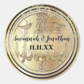 Zwarte en gouden  luchters liefdesbruiloft ronde sticker (Voorkant)