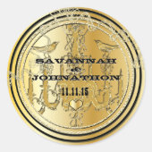 Zwarte en gouden luchters liefdesbruiloft ronde sticker (Voorkant)