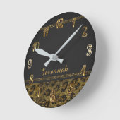 Zwarte en gouden luipaard Cheetah Sequin Glitter Ronde Klok (Hoek)