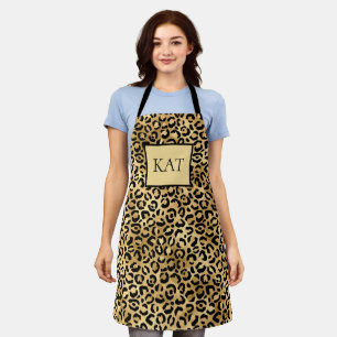 Zwarte en gouden luipaardprint met monogram cheeta schort