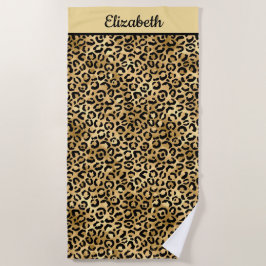 Zwarte en gouden luipaardprint met monogram cheeta strandlaken