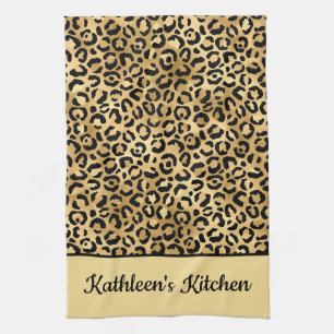 Zwarte en gouden luipaardprint met monogram cheeta theedoek