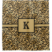 Zwarte en gouden luipaardprint met monogram douchegordijn (Voorkant)