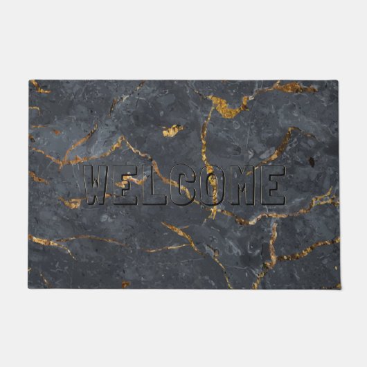 Zwarte en gouden luxe marmertextuur deurmat (Voorkant)