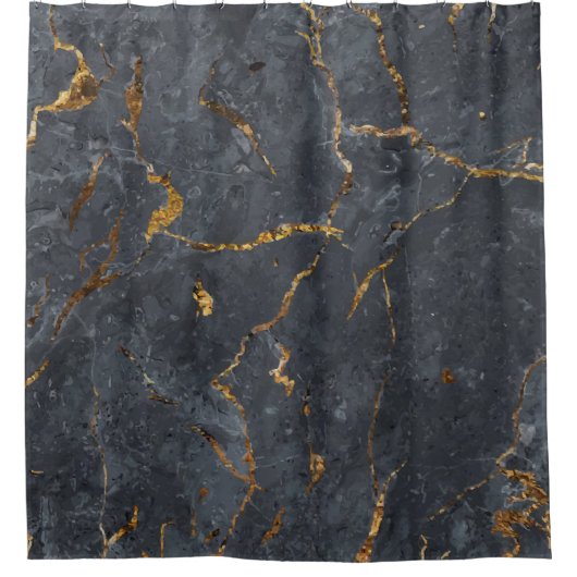 Zwarte en gouden luxe marmertextuur douchegordijn (Voorkant)