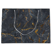 Zwarte en gouden luxe marmertextuur groot cadeauzakje (Voorkant)