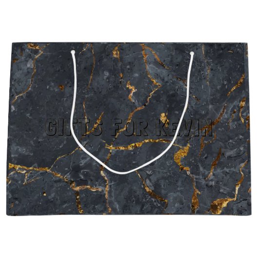 Zwarte en gouden luxe marmertextuur groot cadeauzakje (Voorkant)