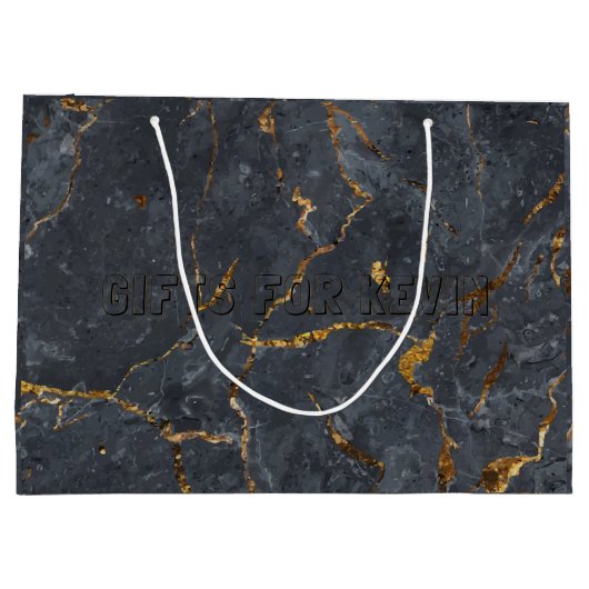 Zwarte en gouden luxe marmertextuur groot cadeauzakje (Achterkant)