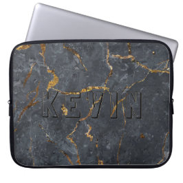 Zwarte en gouden luxe marmertextuur laptop sleeve