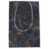 Zwarte en gouden luxe marmertextuur medium cadeauzakje (Voorkant)
