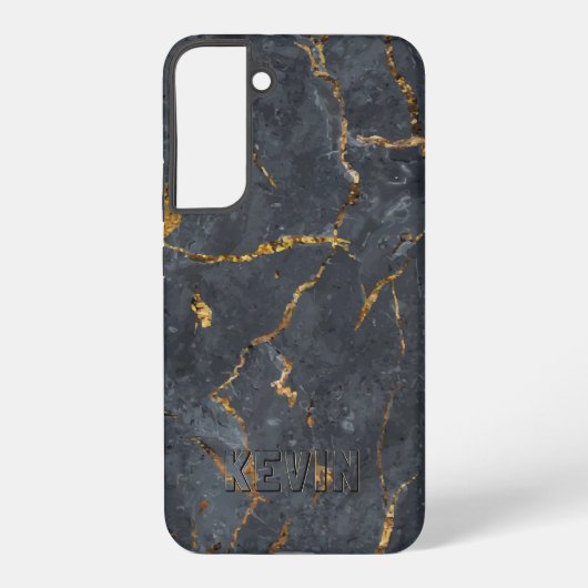 Zwarte en gouden luxe marmertextuur samsung galaxy hoesje (Achterkant)