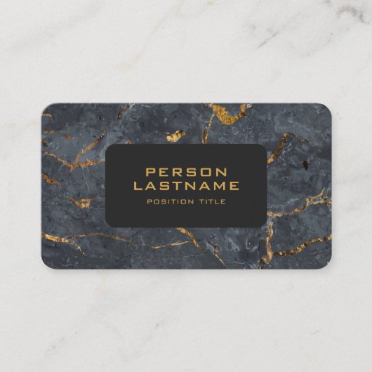 Zwarte en gouden luxe marmertextuur visitekaartje (Voorkant)
