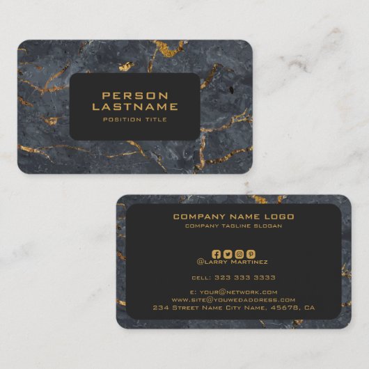 Zwarte en gouden luxe marmertextuur visitekaartje