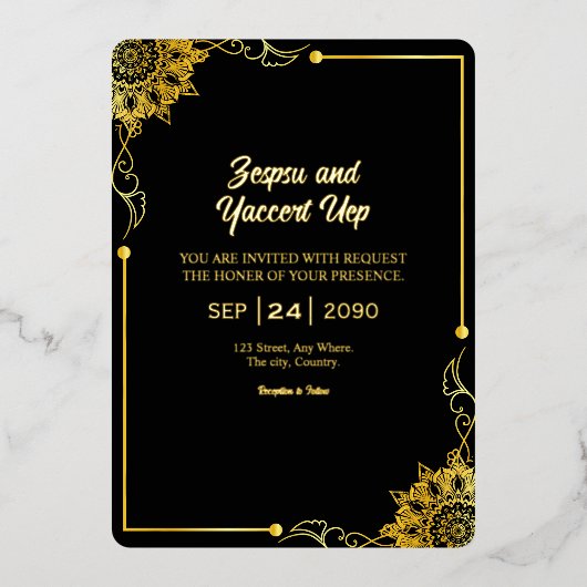 Zwarte en gouden luxe uitnodiging Gold Foil design (Voorkant)