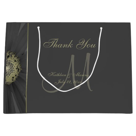 Zwarte en gouden madeliefjesmonogram bedankt groot cadeauzakje (Voorkant)