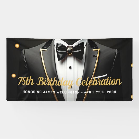 Zwarte en gouden Mannen-Stropdas Spandoek (Horizontaal)