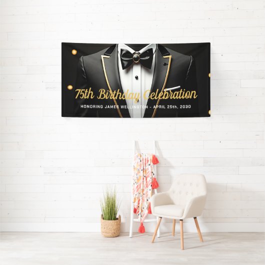 Zwarte en gouden Mannen-Stropdas Spandoek (Insitu)