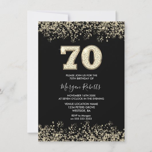 Zwarte en gouden Mannen vrouwen 70e verjaardag Kaart (Voorkant)