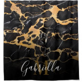 Zwarte en gouden marmer douchegordijn (Voorkant)