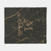 Zwarte en gouden marmer fleece deken (Voorkant (Horizontaal))