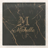 Zwarte en gouden marmer glazen onderzetter (Voorkant)