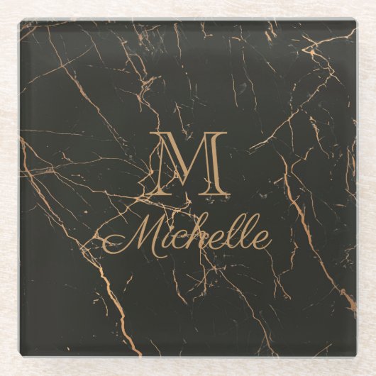 Zwarte en gouden marmer glazen onderzetter (Voorkant)