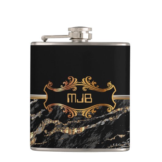 Zwarte en gouden marmer heupfles (Voorkant)