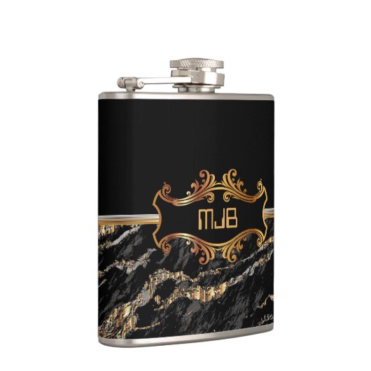 Zwarte en gouden marmer heupfles (Rechts)