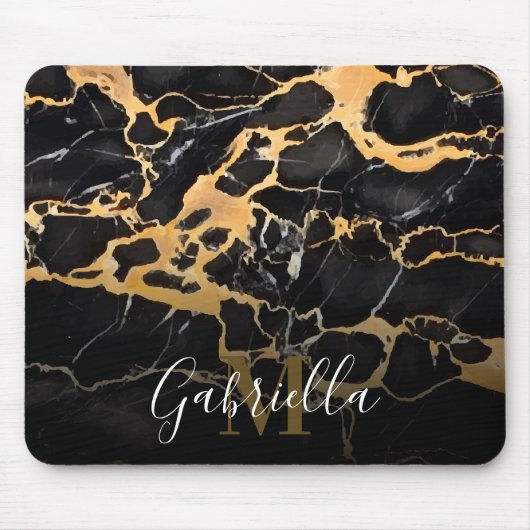 Zwarte en gouden marmer muismat (Voorkant)