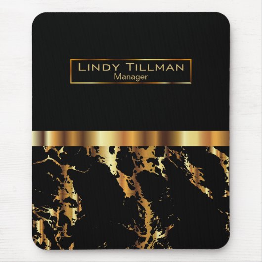 Zwarte en gouden marmer muismat (Voorkant)
