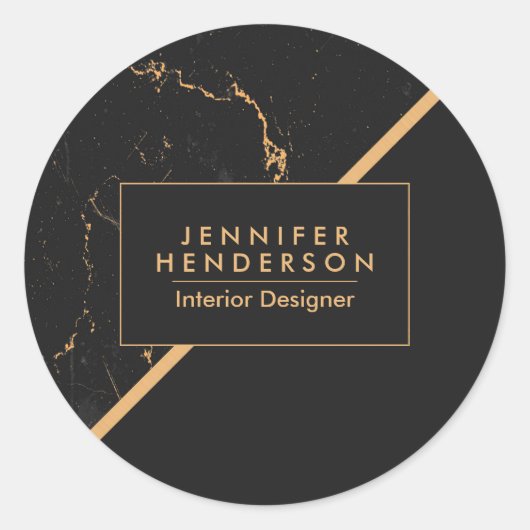 Zwarte en gouden marmer ronde sticker (Voorkant)