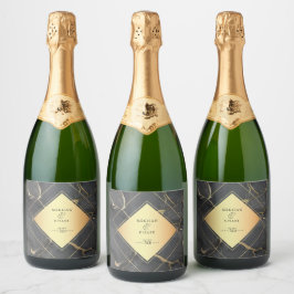 Zwarte en gouden marmer sparkling wijnetiket