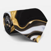 Zwarte en gouden marmer stropdas (Opgerold)
