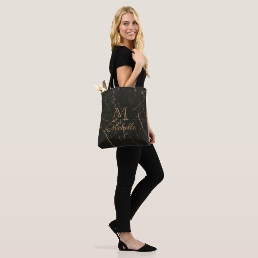 Zwarte en gouden marmer tote bag (Op model)