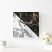 Zwarte en gouden marmer vierkante klok (Huis)