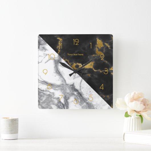 Zwarte en gouden marmer vierkante klok (Huis)