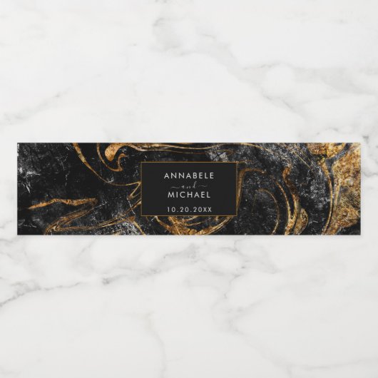 Zwarte en gouden marmer waterfles etiket (Enkel label)