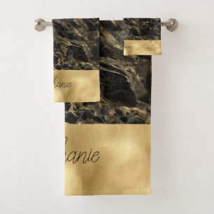 Zwarte en gouden marmeren monogram douchegordijn bad handdoek