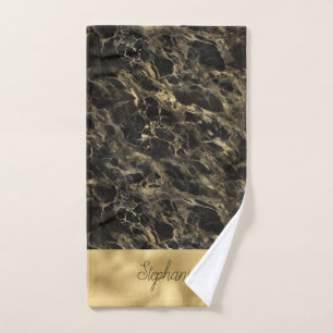 Zwarte en gouden marmeren monogram handdoek