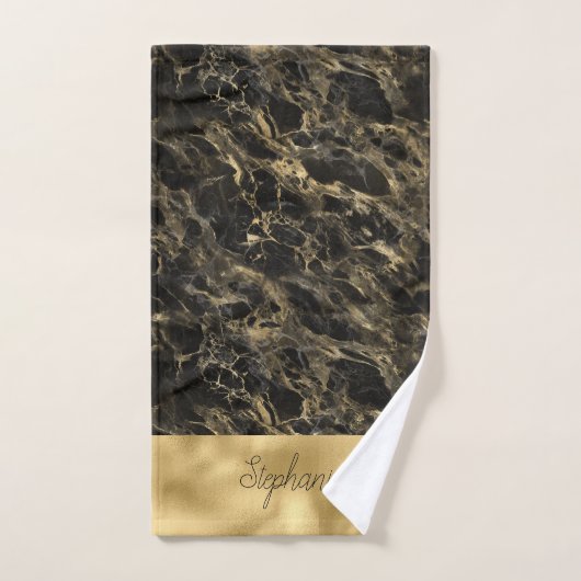 Zwarte en gouden marmeren monogram handdoek (Handdoek)