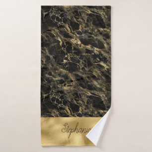 Zwarte en gouden marmeren monogram handdoek