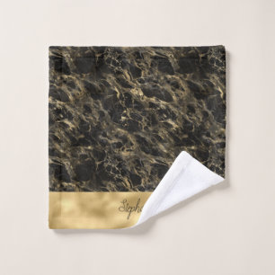 Zwarte en gouden marmeren monogram voorhoofdsklont washandje